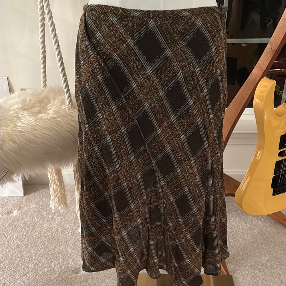 Anne Klein Brown Plaid Midi Skirt